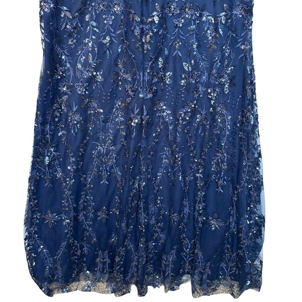 OLEG CASSINI Blue Beaded Sequin Lace Formal Dress Size 10 New With Tags - Picture 9 of 13